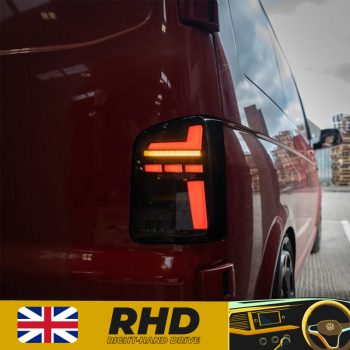 Rear Lights - Sequential Indicator - LED - RHD - Barn Door - Black Smoke - VW Transporter T6.1 (2021 - 2024)