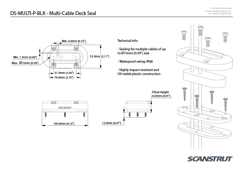Scanstrut - Multi Cable Seal - Plastic - DS - Black - (DS-MULTI-P-BLK)