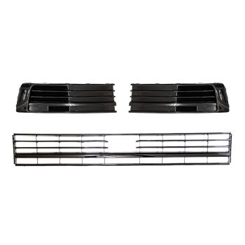 Front Grill - Gloss Black - Gloss Black Trims - 3 Piece – VW Transporter T6 (2015 – 2020) - No Parking Sensors + Radar