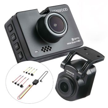 Kenwood DRVA510W - 2K Wide Quad-HD Front & Full-HD Waterproof Rear-View Dash Cams, Auto Stop/Start Hardwire Kit Bundle